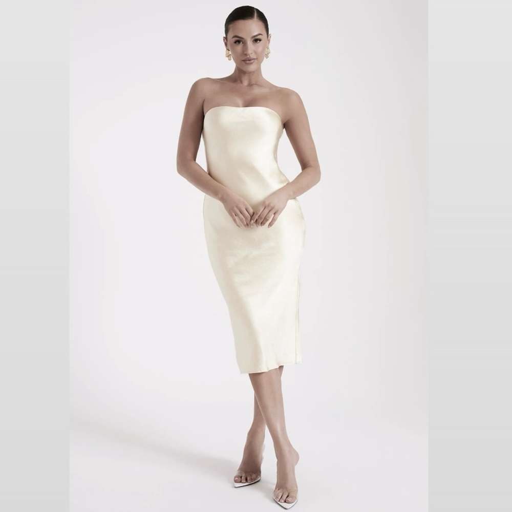 NWT Meshki Strapless Tyler Satin Dress White - M